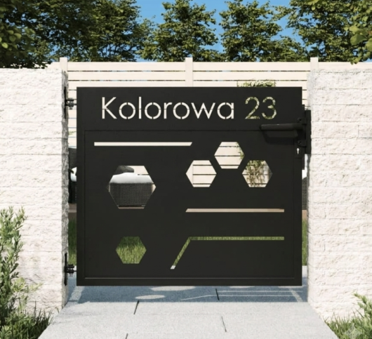 Furtki z cortenu z adresem furtka geometryczna niska czarny mat z adresem