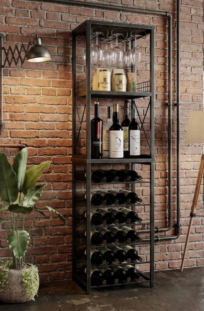 Półki na wino Designerski Regał na Wino – Wykonanie Rzemieślnicze, Styl Loft