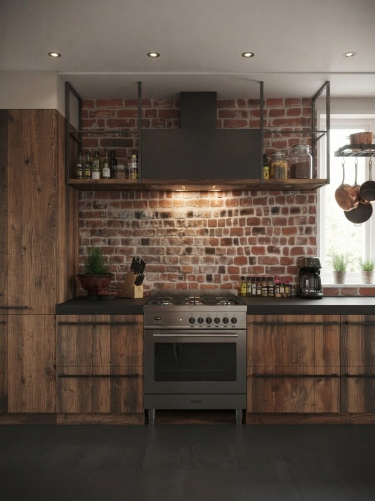 Kuchnia na wymiar loft: lite drewno i stal